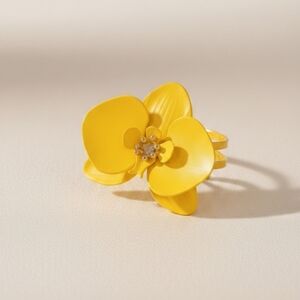 🆕️ Vibrant Adjustable Yellow Orchid Floral Ring
